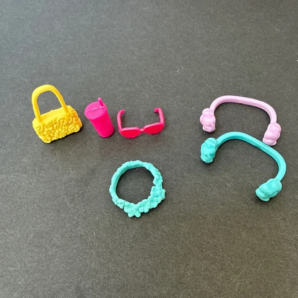 Barbie Doll Accessory Lot 6 Piece Handbag Sunglasses Drink Lei Earmuffs Mixed